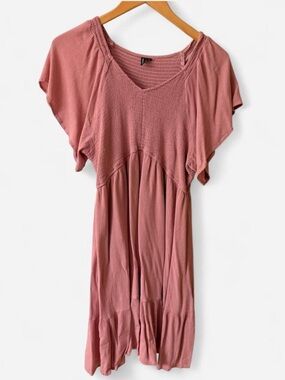Women's Dusty Rose V-Neck Short Sleeve Flowy Dress
